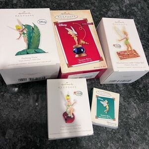 Disney Tinker Bell Holiday Ornament lot. 5 hallmark keepsake ornaments